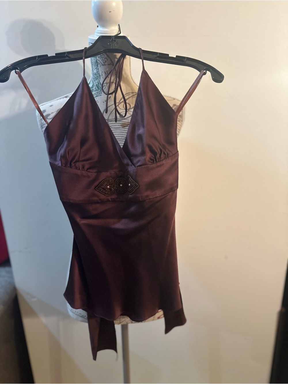 Silky Plum Satin Halter Top